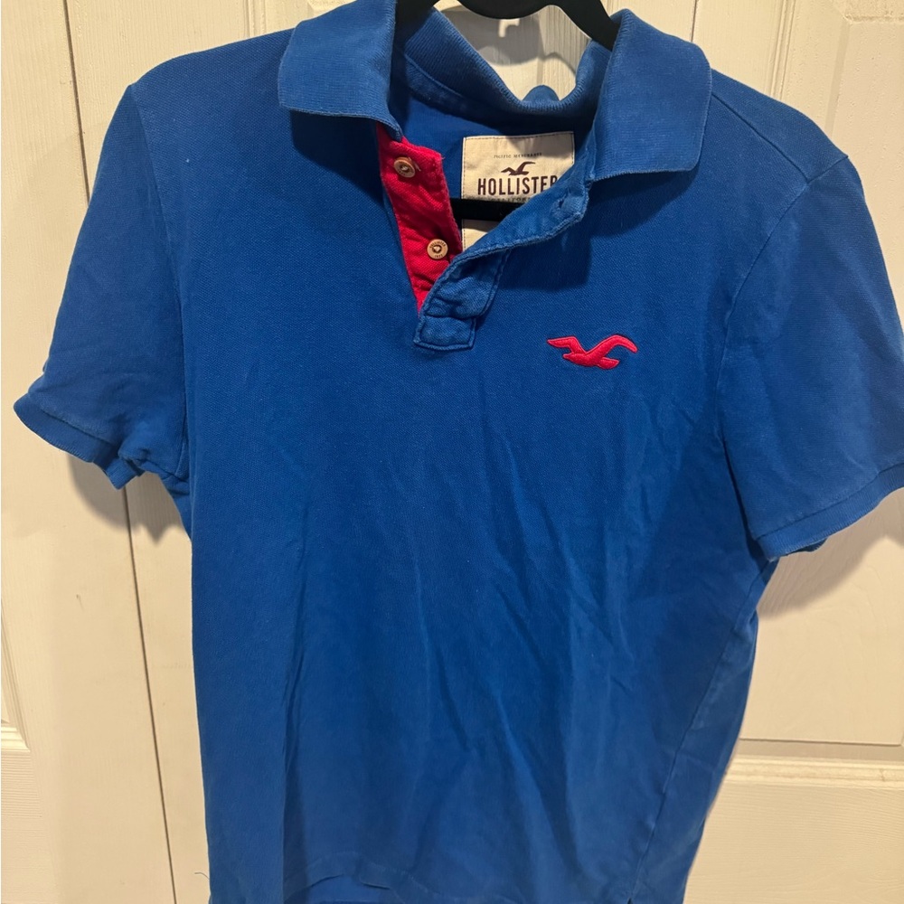Hollister Men's Polo Shirt in Blue and Red